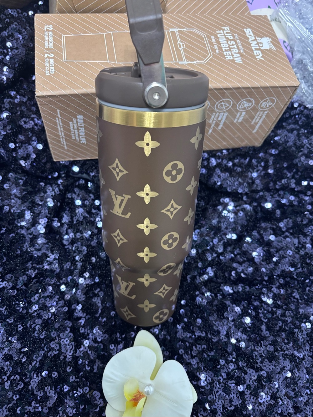 Brown & Gold Monogram Quencher Tumblers (Set of 3) - Picture 10 of 16